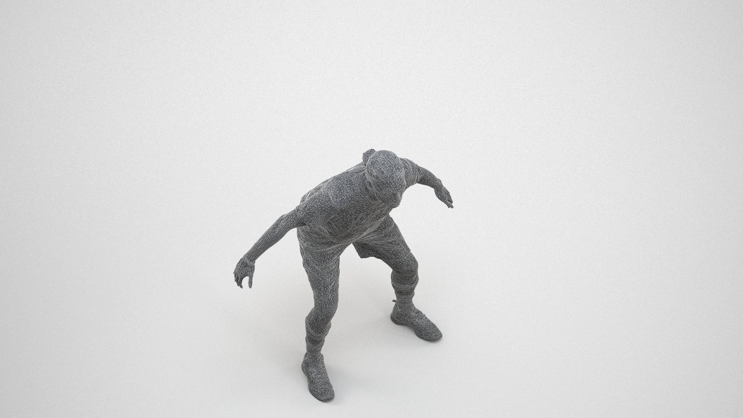 scanned 3D man sport, photogrammetry people for Enscape and V-Ray, wireframe three-quarter view