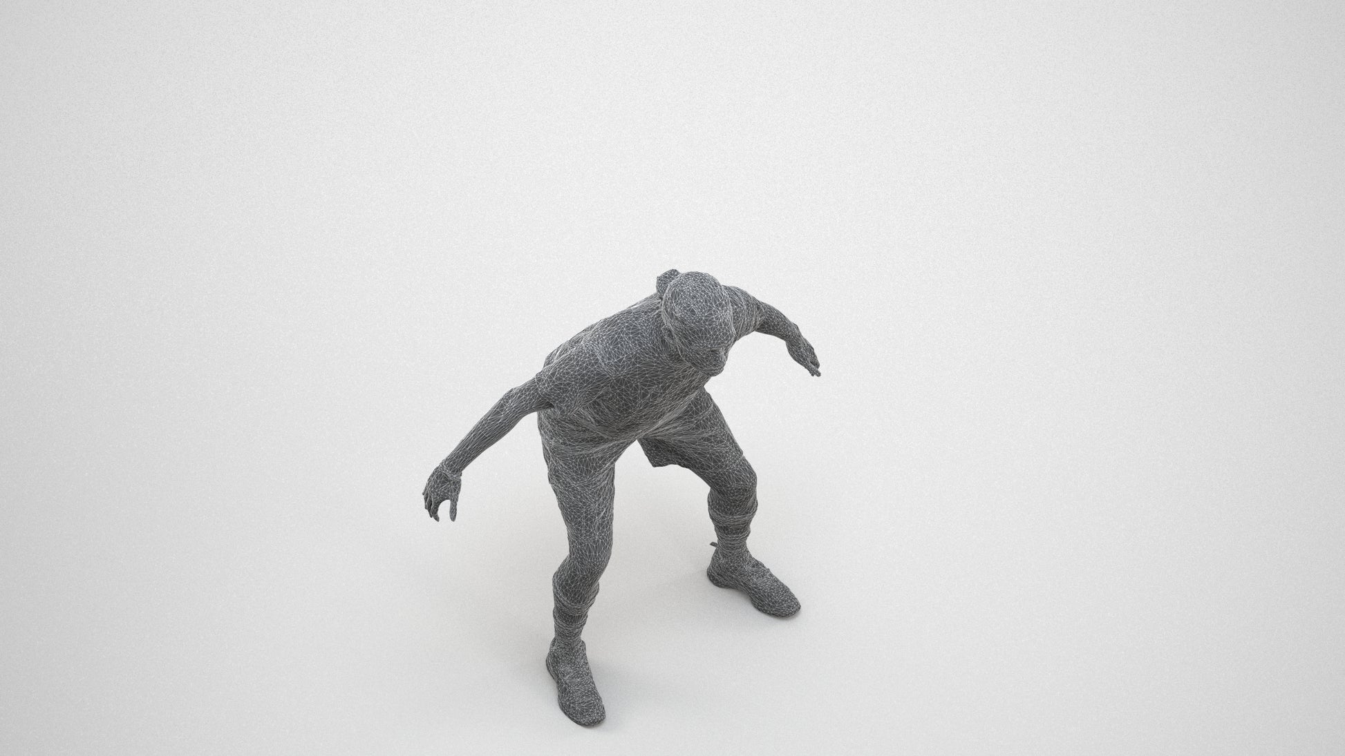 scanned 3D man sport, photogrammetry people for Enscape and V-Ray, wireframe three-quarter view
