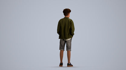 scanned 3D boy casual kids, photogrammetry people for Enscape and V-Ray, front view render