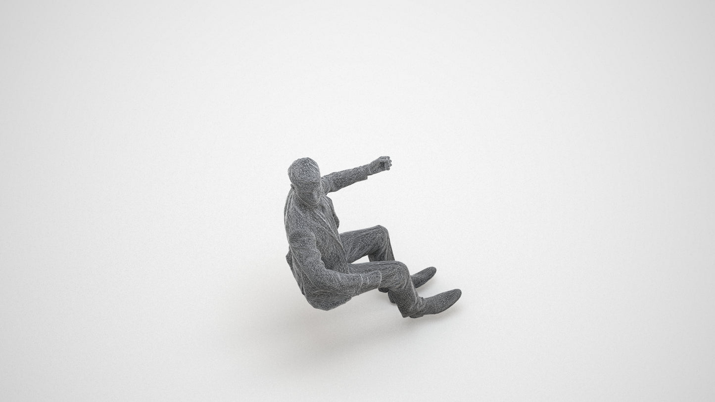 3D people model man business driving, scanned human for 3ds Max rendering, wireframe three-quarter view