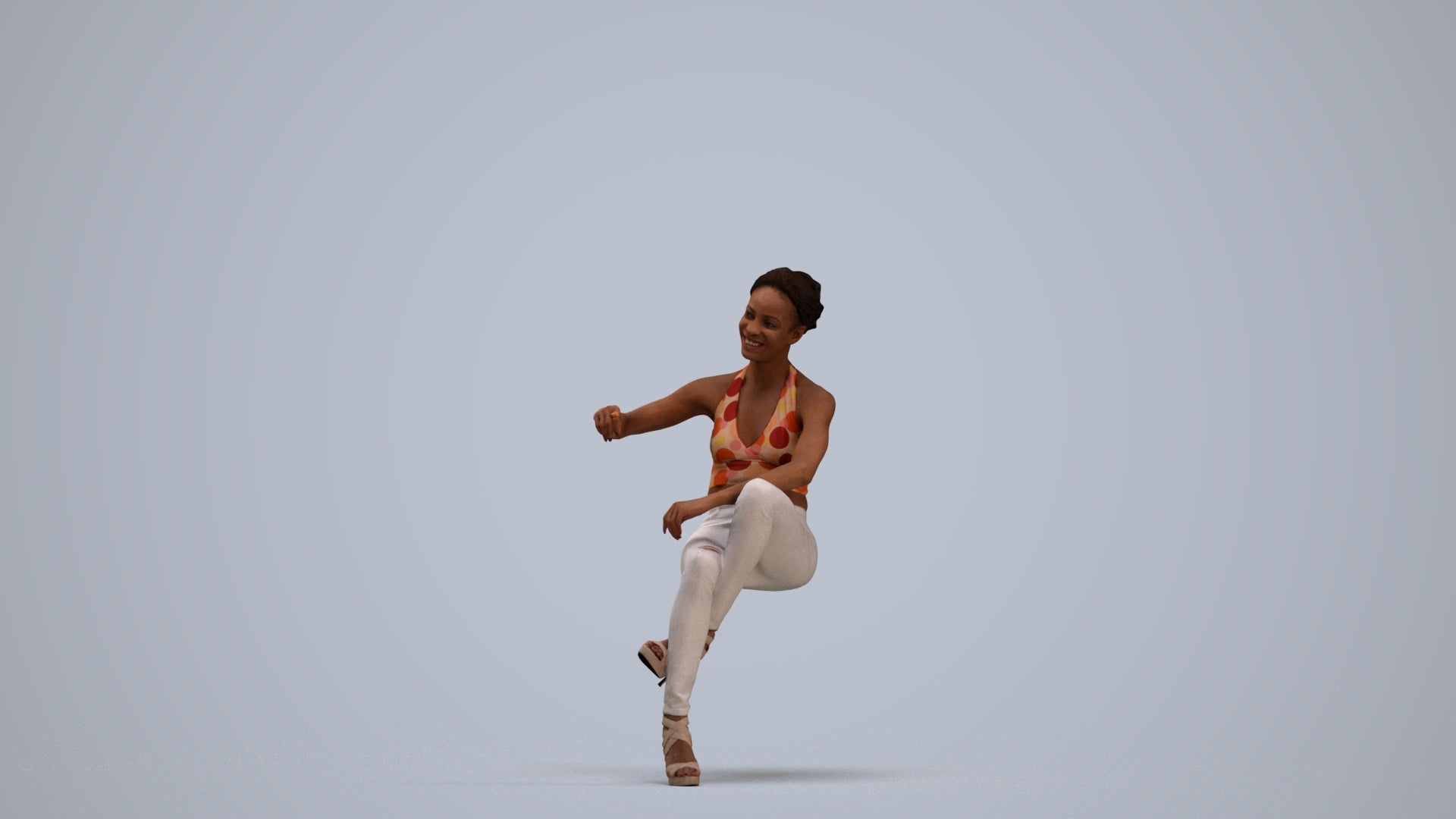 3D people model woman casual sitting, scanned human for 3ds Max rendering, standing pose render
