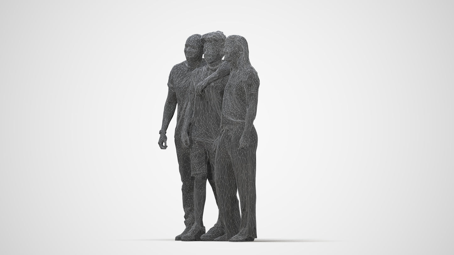 3D human model girl casual kids, photogrammetry scanned person for archviz, wireframe back view