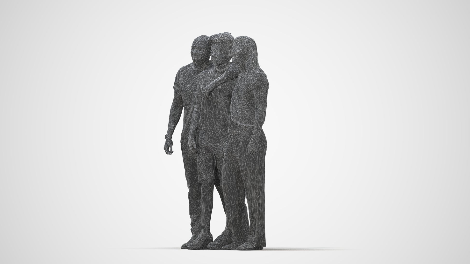 3D human model girl casual kids, photogrammetry scanned person for archviz, wireframe back view