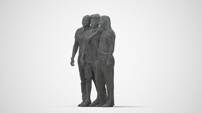 3D human model girl casual kids, photogrammetry scanned person for archviz, wireframe back view