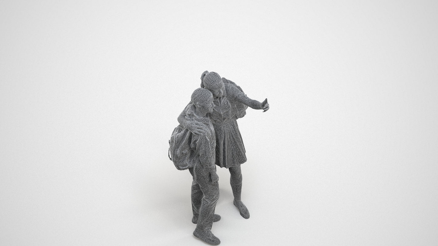 realistic 3D woman casual shopping, scanned archviz people for Blender and 3ds Max, wireframe three-quarter view