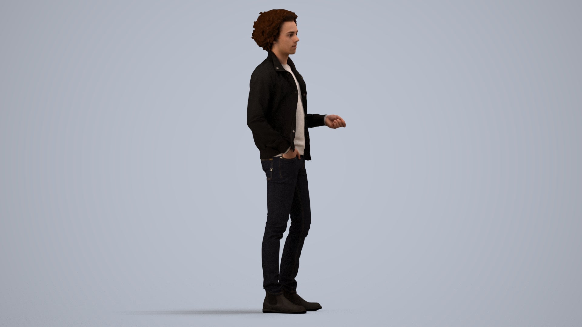 realistic 3D people man casual standing, render-ready for V-Ray and Corona, FBX OBJ, side view render