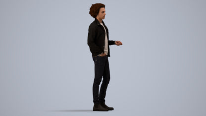 realistic 3D people man casual standing, render-ready for V-Ray and Corona, FBX OBJ, side view render