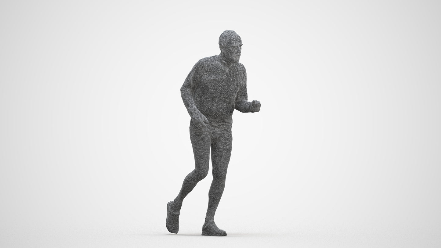 realistic 3D senior man sport, scanned archviz people for Blender and 3ds Max, three-quarter front view render
