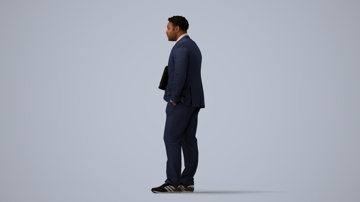 3D people model man business, scanned human for 3ds Max rendering, three-quarter view render