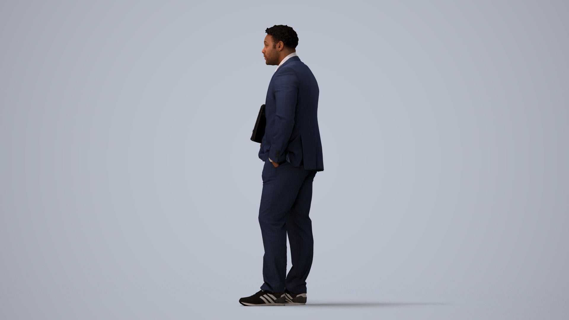 3D people model man business, scanned human for 3ds Max rendering, three-quarter view render