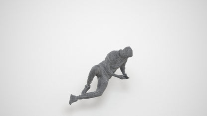 photogrammetry 3D man casual sitting, realistic human model archviz FBX, wireframe three-quarter view