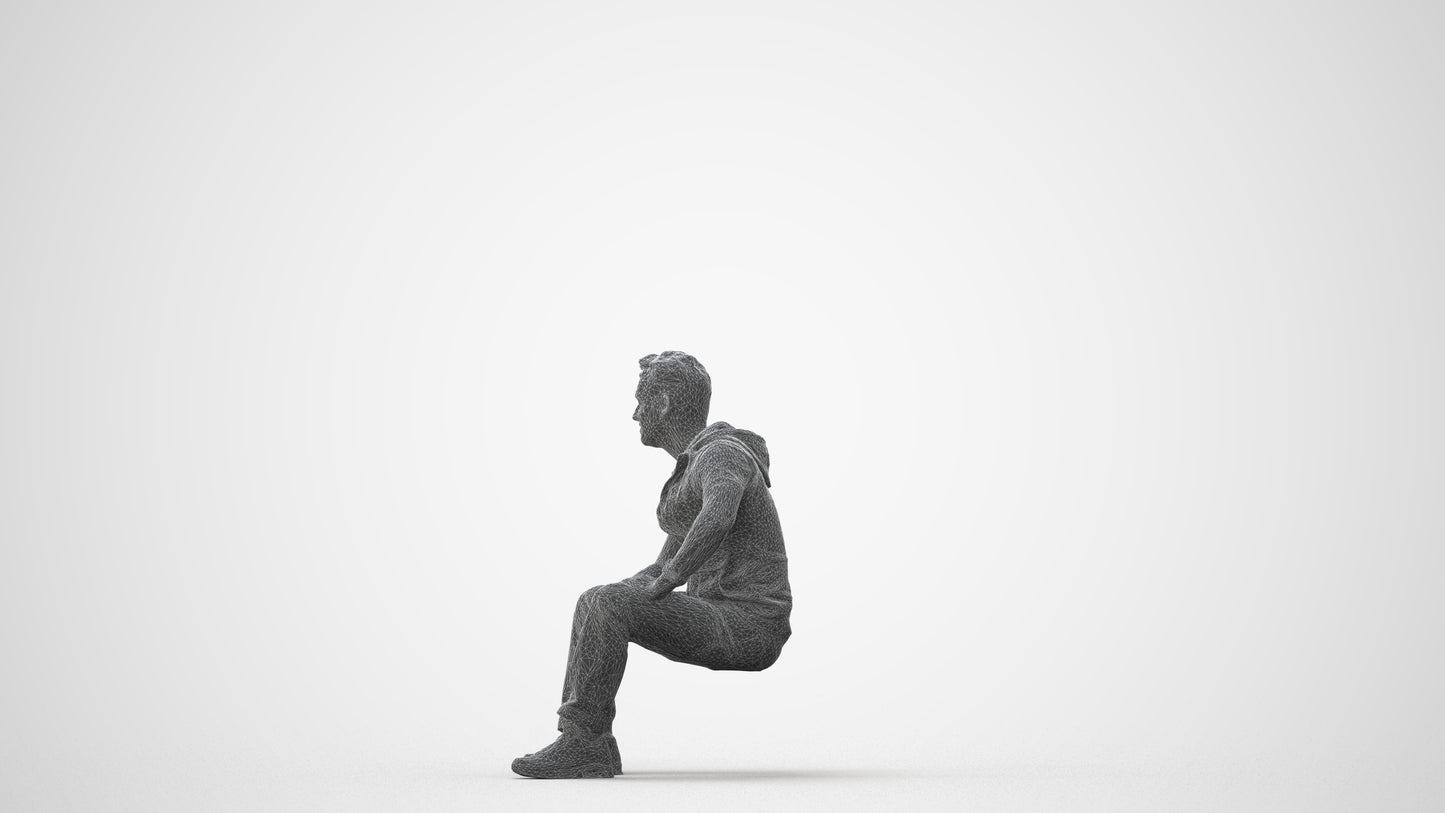 3D people model man casual sitting, scanned human for 3ds Max rendering, square thumbnail