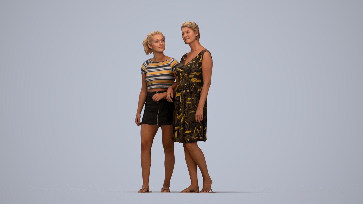 3D people model woman casual couple, scanned human for 3ds Max rendering, top-down view render