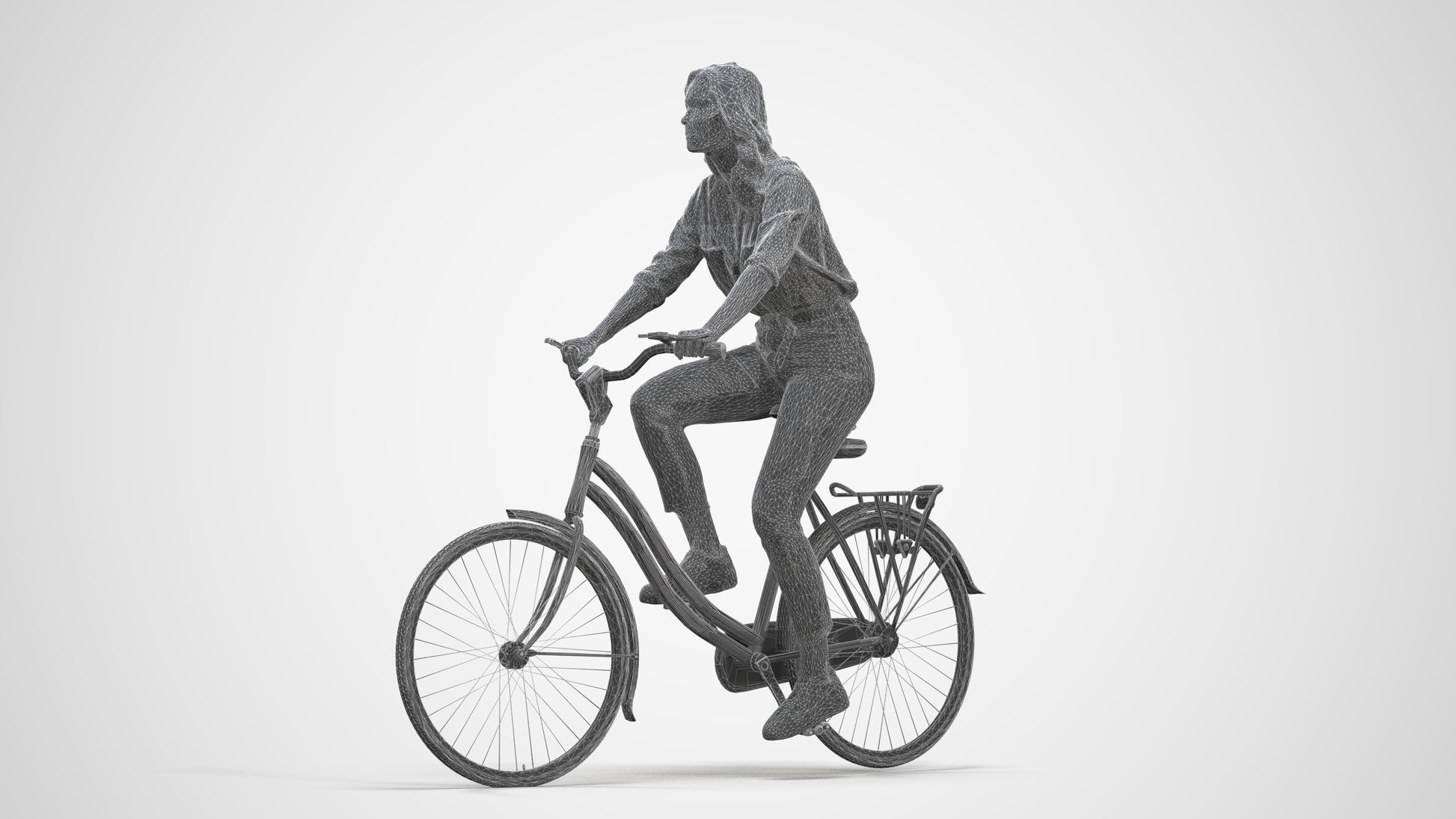 realistic 3D people woman casual cycling, render-ready for V-Ray and Corona, FBX OBJ, three-quarter front view render