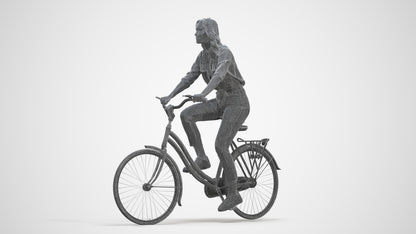 realistic 3D people woman casual cycling, render-ready for V-Ray and Corona, FBX OBJ, three-quarter front view render