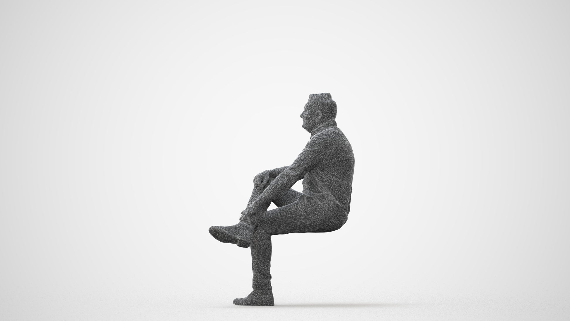 3D human model man casual sitting, photogrammetry scanned person for archviz, square thumbnail