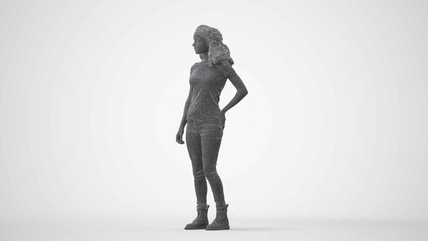 realistic 3D human woman casual standing, archviz people FBX OBJ for Blender, square thumbnail