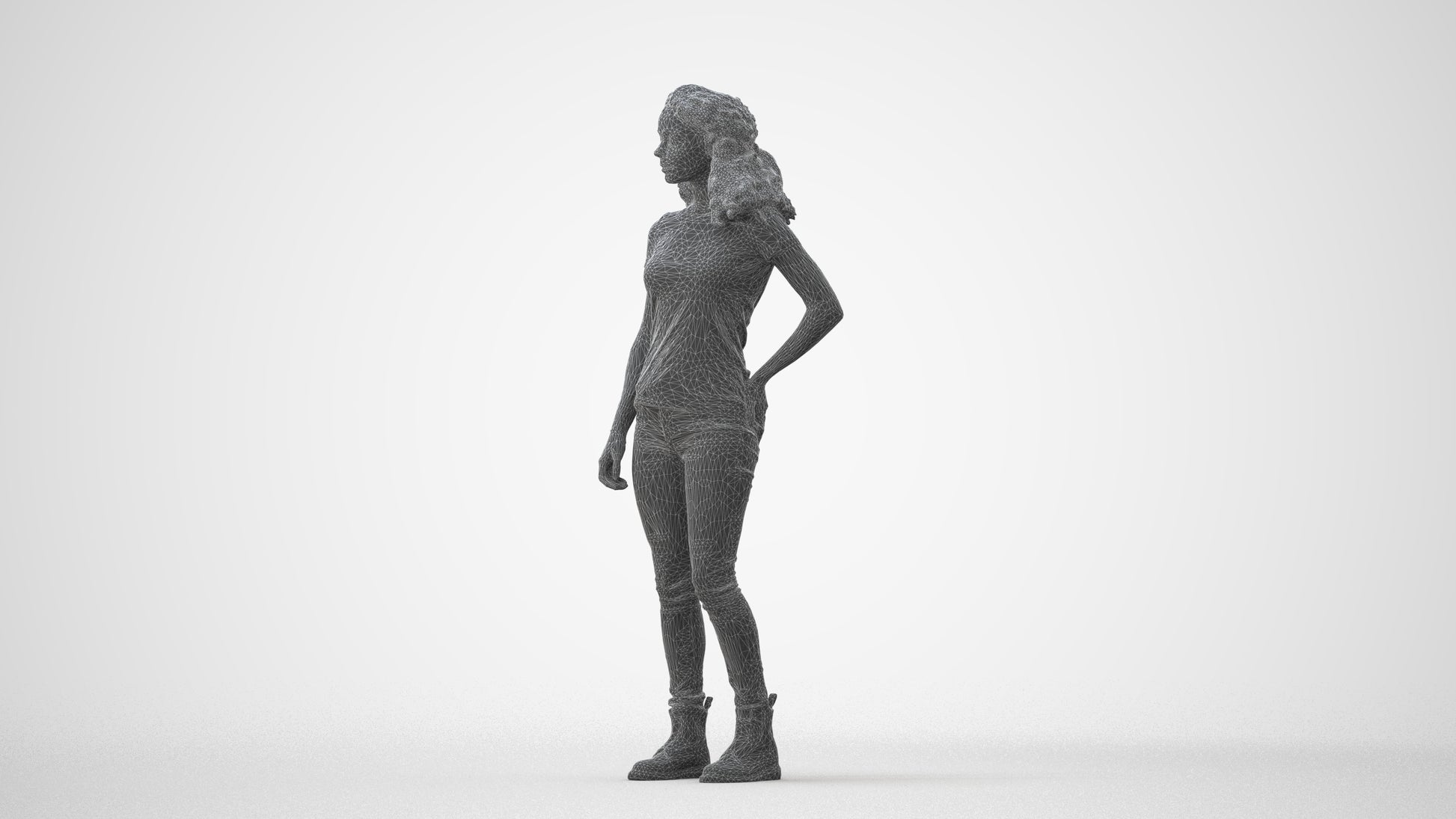 realistic 3D human woman casual standing, archviz people FBX OBJ for Blender, square thumbnail