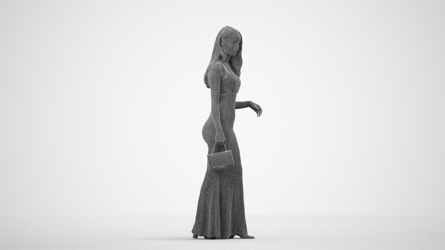 3D people model woman formal walking, scanned human for 3ds Max rendering, wireframe side view