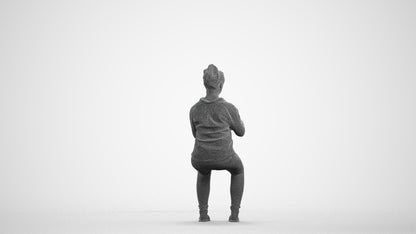realistic 3D human woman casual sitting, archviz people FBX OBJ for Blender, wireframe front view