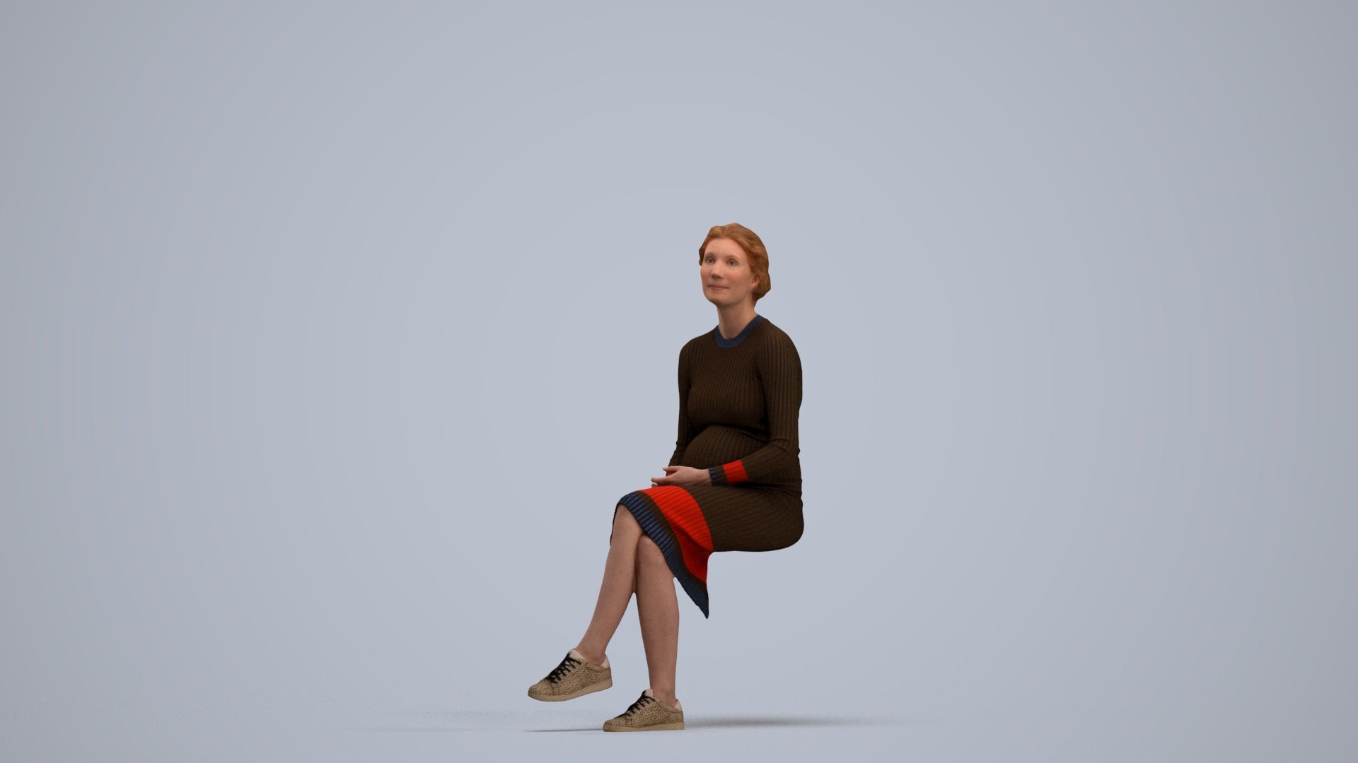 scanned 3D woman casual sitting, photogrammetry people for Enscape and V-Ray, standing pose render