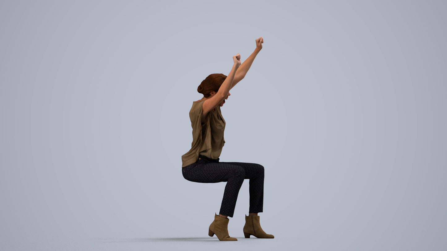 realistic 3D people woman casual sitting, render-ready for V-Ray and Corona, FBX OBJ, side view render