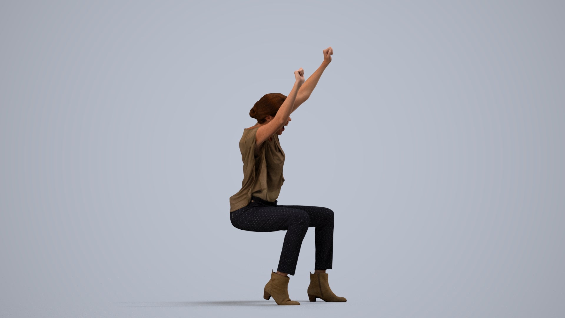 realistic 3D people woman casual sitting, render-ready for V-Ray and Corona, FBX OBJ, side view render
