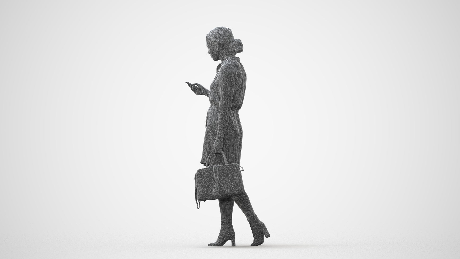 realistic 3D woman casual walking, scanned archviz people for Blender and 3ds Max, square thumbnail