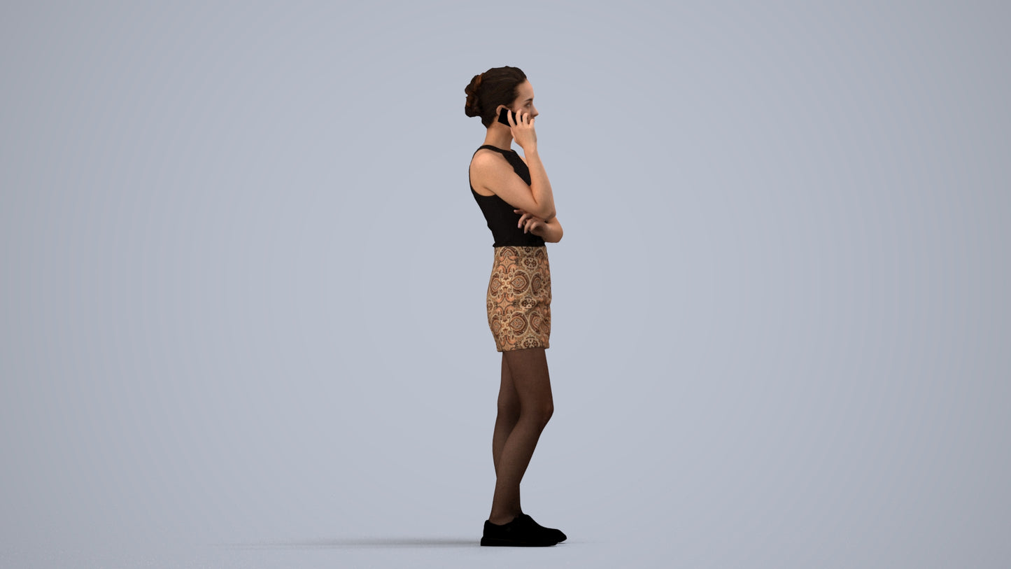 3D human model woman casual standing, photogrammetry scanned person for archviz, side view render