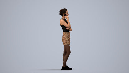 3D human model woman casual standing, photogrammetry scanned person for archviz, side view render