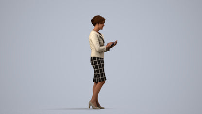 3D scanned woman standing business, photorealistic archviz people for Enscape and SketchUp, side view render