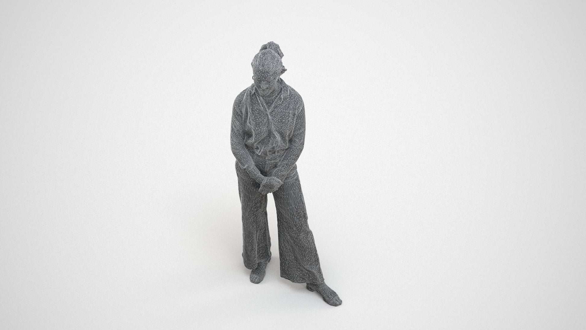 3D people model woman casual standing, scanned human for 3ds Max rendering, wireframe three-quarter view
