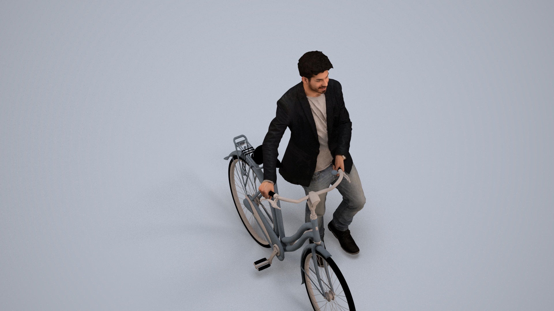 realistic 3D people man casual cycling, render-ready for V-Ray and Corona, FBX OBJ, back view render