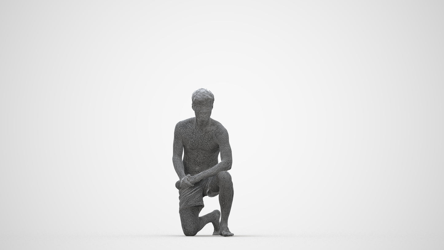 3D people model man pool, scanned human for 3ds Max rendering, wireframe back view