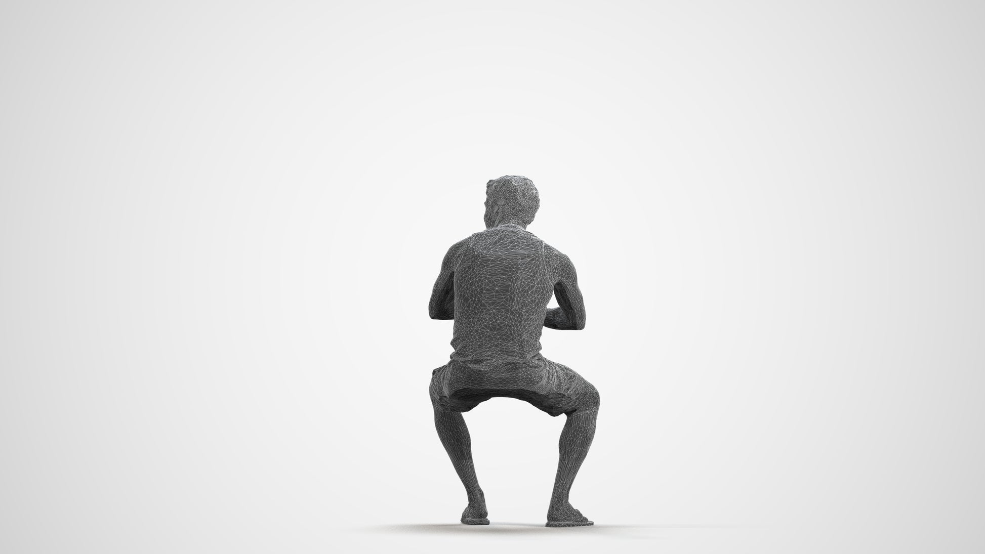 scanned 3D man casual sitting, photogrammetry people for Enscape and V-Ray, wireframe front view