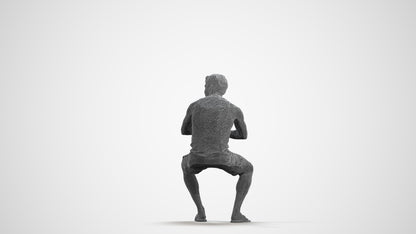 scanned 3D man casual sitting, photogrammetry people for Enscape and V-Ray, wireframe front view