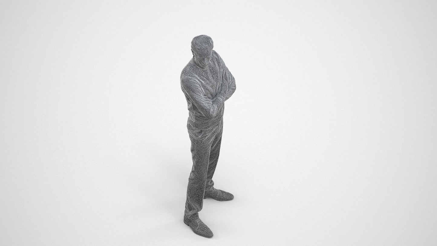 photogrammetry 3D man casual standing, realistic human model archviz FBX, wireframe three-quarter view