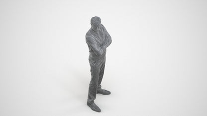 photogrammetry 3D man casual standing, realistic human model archviz FBX, wireframe three-quarter view