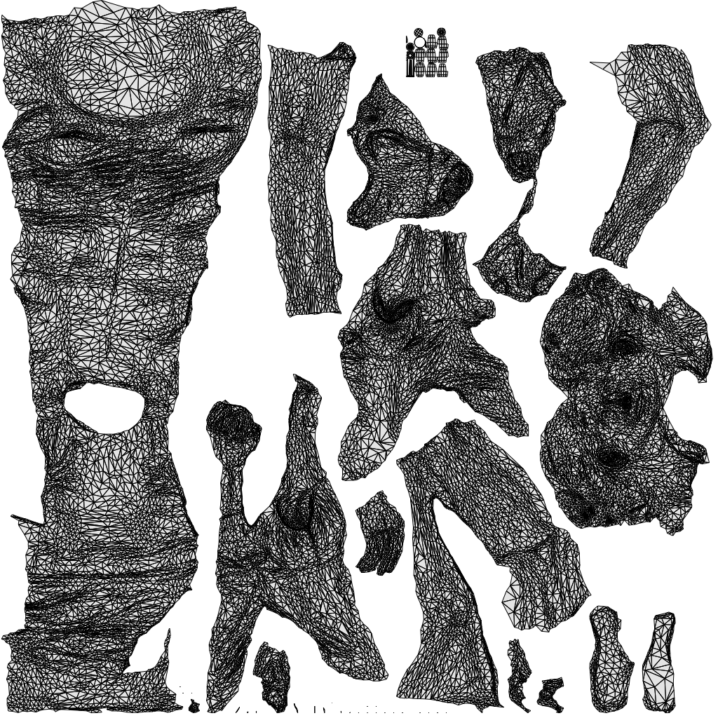 3D scanned senior woman sitting formal, photorealistic archviz people for Enscape and SketchUp, wireframe top-down view