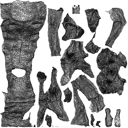 3D scanned senior woman sitting formal, photorealistic archviz people for Enscape and SketchUp, wireframe top-down view