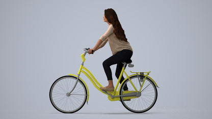 3D scanned woman cycling, photorealistic archviz people for Enscape and SketchUp, three-quarter view render