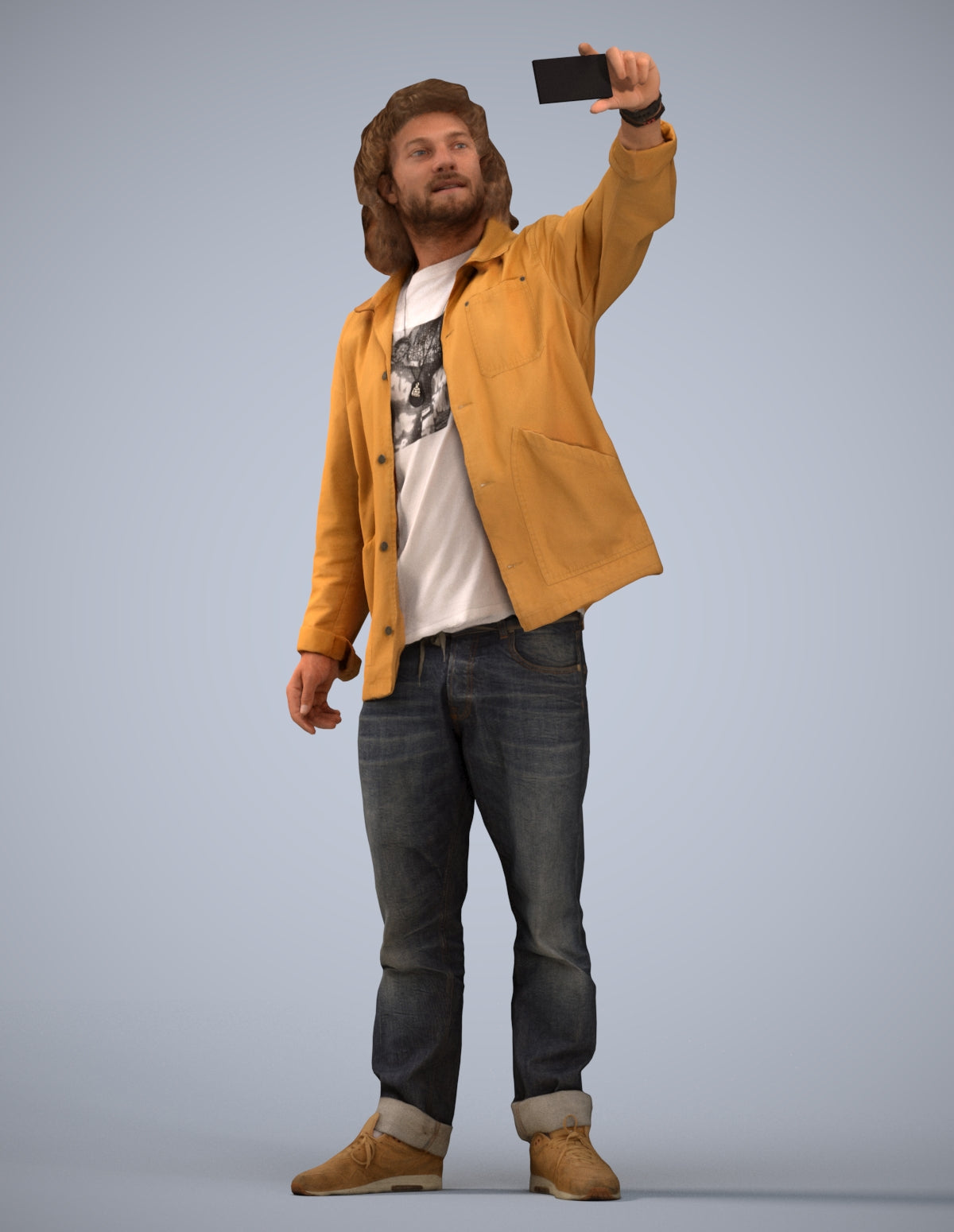 3D human model man casual standing, photogrammetry scanned person for archviz