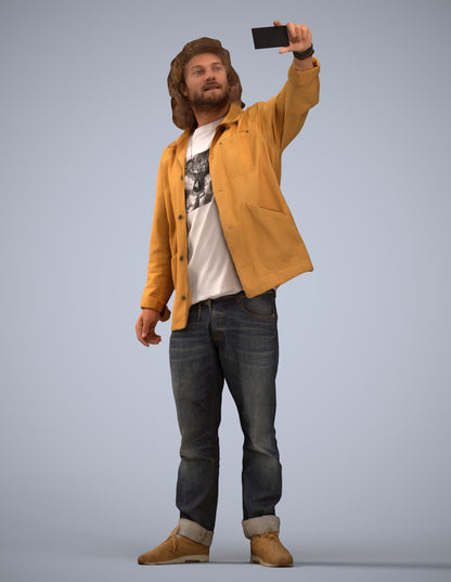3D human model man casual standing, photogrammetry scanned person for archviz