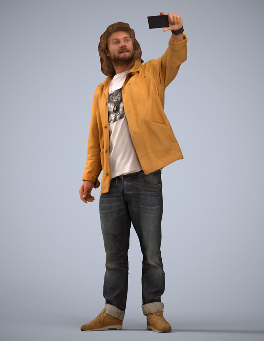 3D human model man casual standing, photogrammetry scanned person for archviz