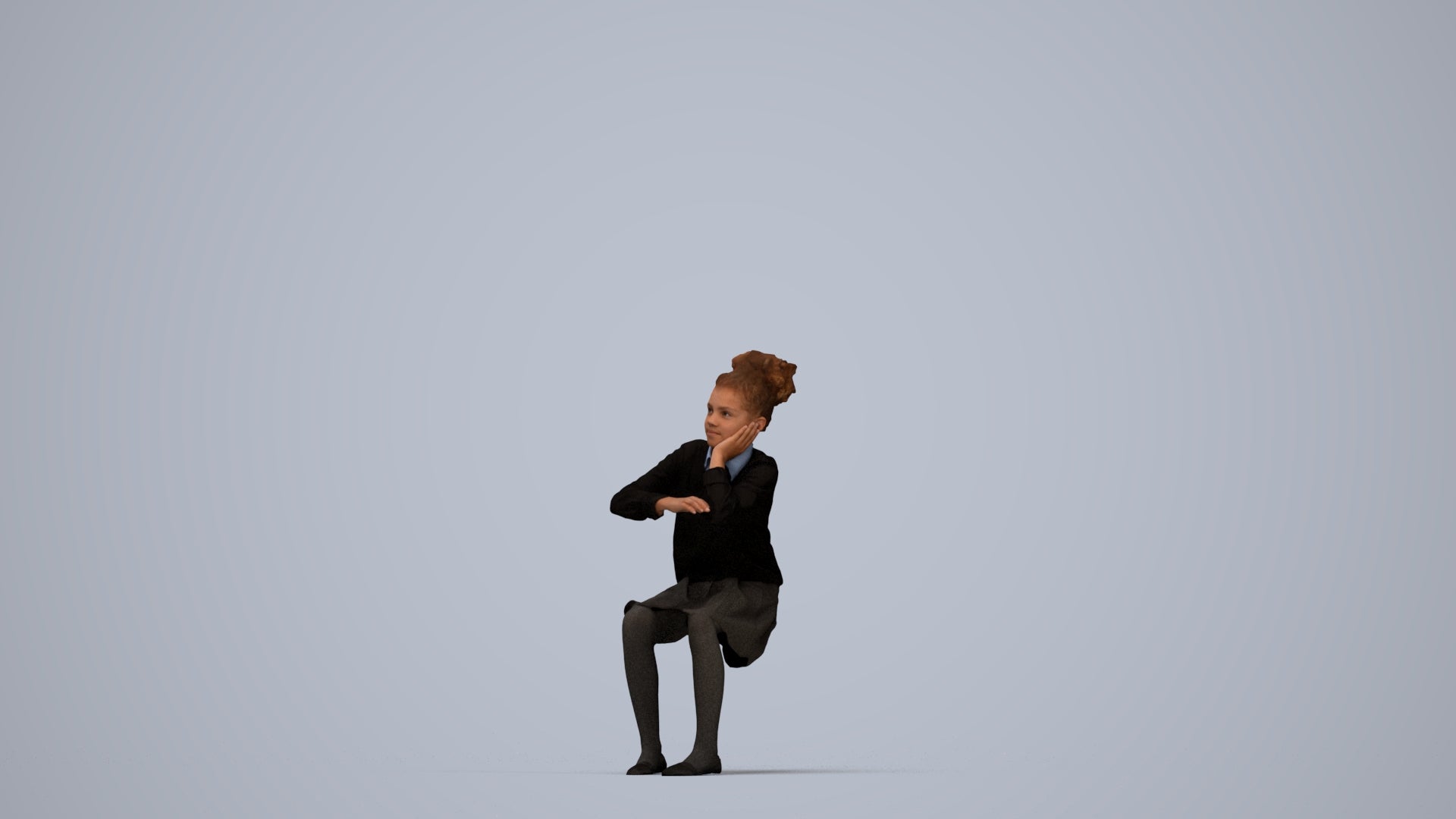 realistic 3D human girl kids, archviz people FBX OBJ for Blender, top-down view render