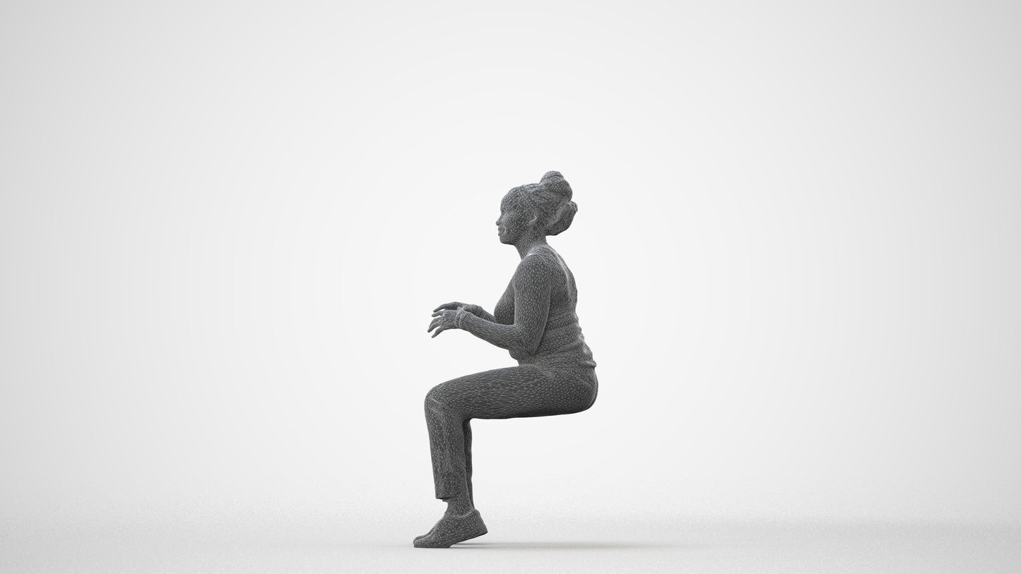 scanned 3D woman casual sitting, photogrammetry people for Enscape and V-Ray, square thumbnail