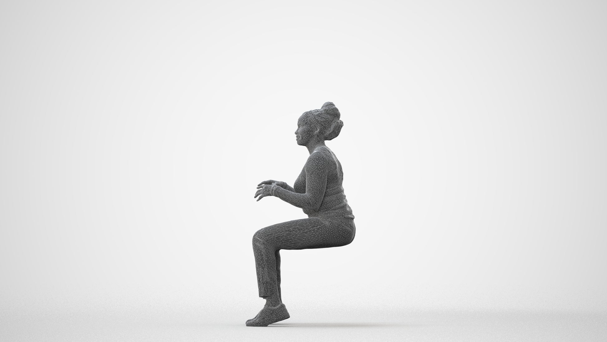 scanned 3D woman casual sitting, photogrammetry people for Enscape and V-Ray, square thumbnail