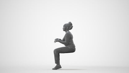 scanned 3D woman casual sitting, photogrammetry people for Enscape and V-Ray, square thumbnail
