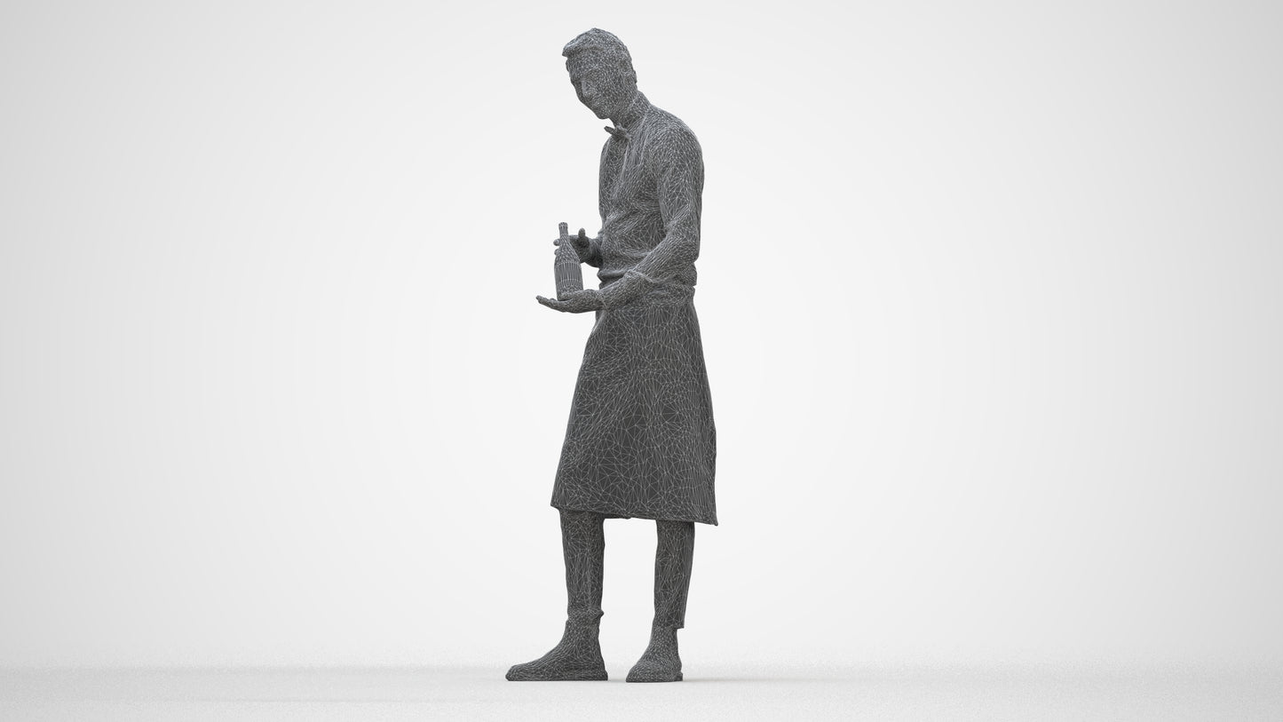 3D scanned man hospitality, photorealistic archviz people for Enscape and SketchUp, wireframe back view