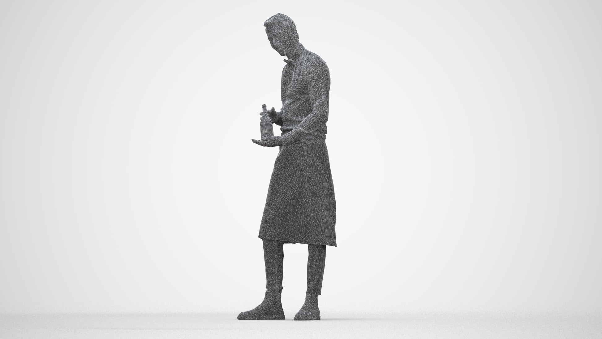 3D scanned man hospitality, photorealistic archviz people for Enscape and SketchUp, wireframe back view